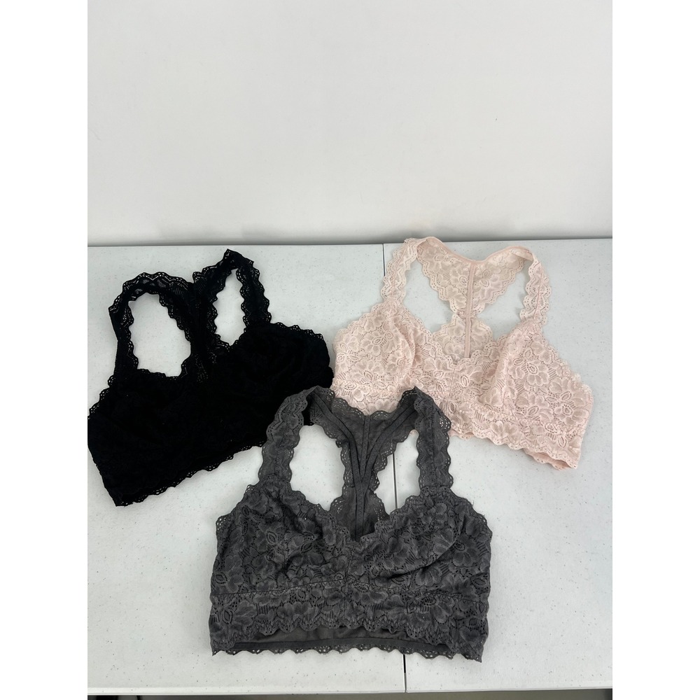 Felina Women Size M Floral Lace Racerback Bralettes Black Pink Gray Lot - Picture 16 of 16